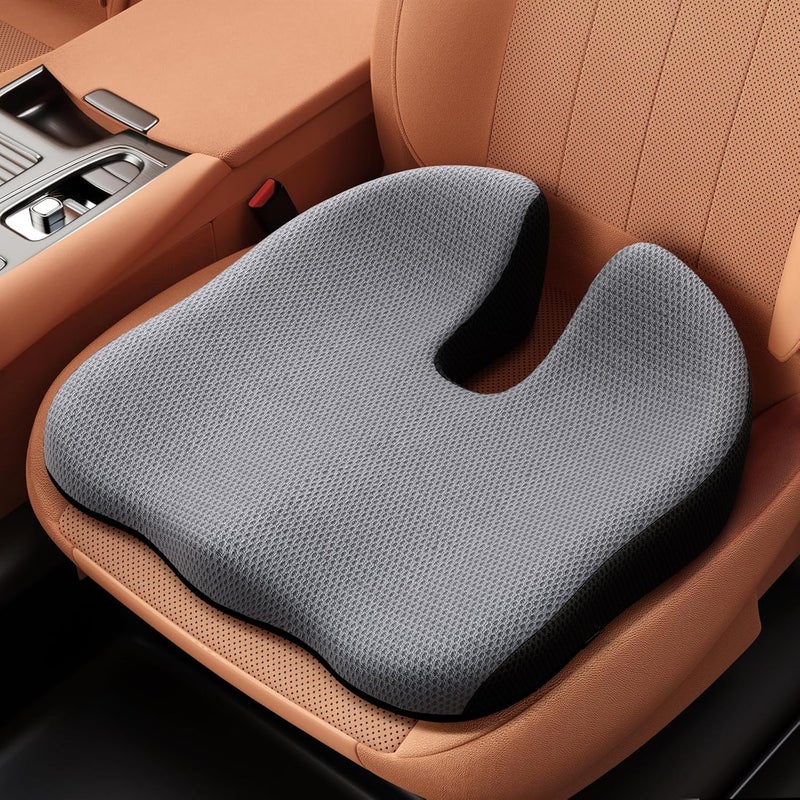 Benazcap Car Seat Cushion - Memory Foam Car Seat Pad - Sciatica & Lower Back Pain Relief - Car Seat Cushions for Driving - Road Trip Essentials for Drivers-Grey - Image 1